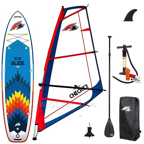 Zestaw windsurfingowy F2 GLIDE WINDSURF 10'8 BLUE + pędnik F2 CHECKER RIG - pompowany paddleboard, windsurfing, kajak